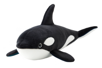 Plush orca killer whale toy isolated on transparent background