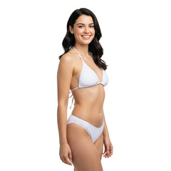 Fototapeta premium A sexy and confident woman poses in a white bikini against a transparent background.