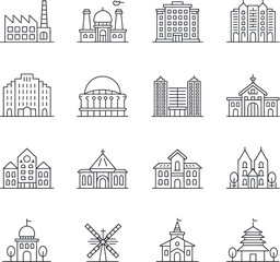 Fototapeta premium Collection of Minimalist Line Art Buildings Icons - Vector Graphics for Architecture and Landmark Designs