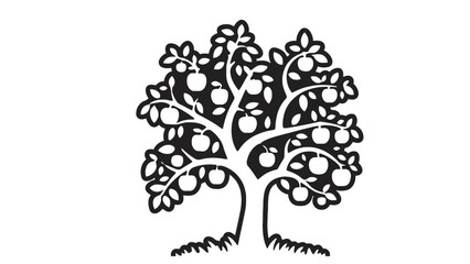 Stylish apple tree illustration with lush foliage and fruit