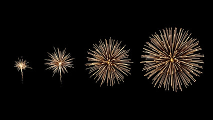 Spectacular progression of golden fireworks display against a dark sky backdrop