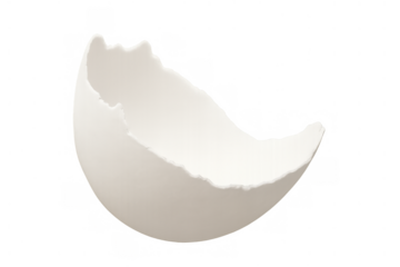Broken white eggshell portraying concepts of fragility, birth, or food preparation. Transparent background for easy integration