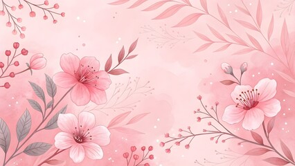 Beautiful pink floral pattern with cherry blossoms and leaves on soft pink background
