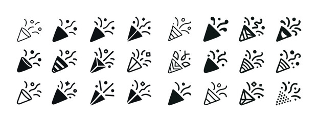 Naklejka premium Set of celebration cone icons with confetti in various styles