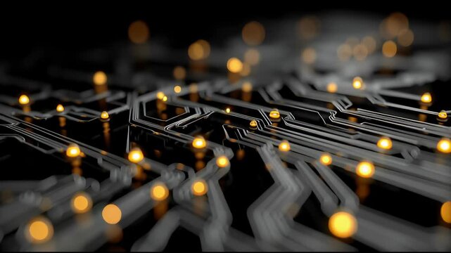 Circuit Board with Glowing Nodes.