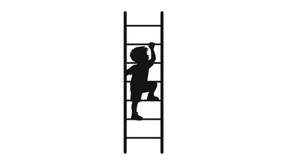 Silhouette of a child climbing a ladder towards success