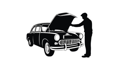 Mechanic inspecting vintage car engine