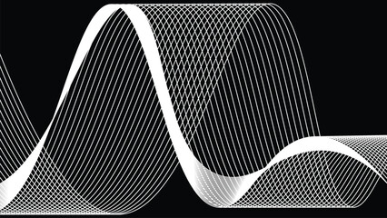 Abstract White Wave Line Mesh on Black Background Modern Flow Design
