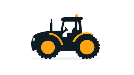Obraz premium Stylized tractor illustration featuring a dark body and bright yellow wheels, set against a clean white background. Modern design with an agricultural theme.