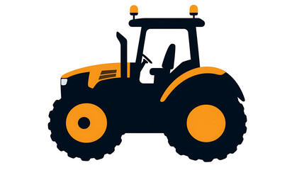 Fototapeta premium A vector image depicts a tractor with a predominantly dark blue body and orange accents. Ideal for agricultural illustrations, transportation themes, or children's educational material.