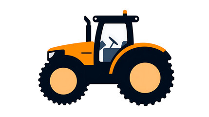 Naklejka premium A robust tractor depicted in a flat design. Its bold silhouette and contrasting colors of orange and black, suggest its utility in the agricultural sector. Isolated on white.