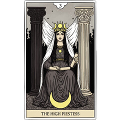 Fototapeta premium Illustration of The High Priestess Tarot Card with Mystical Symbols