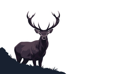 A majestic stag with impressive antlers standing proudly on a small grassy hill, showcasing its powerful presence.