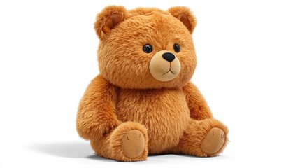 Fototapeta premium Soft brown stuffed animal toy is sitting against a bright white background