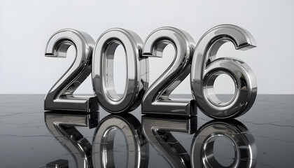 Shiny chrome numbers reflected on a wet surface year new year