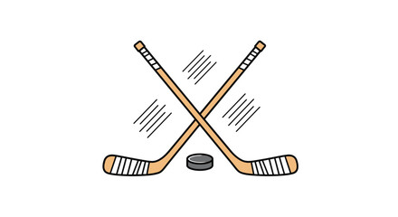 Two classic ice hockey sticks crossed over a puck, with abstract motion lines, symbolizing the exciting winter sport.