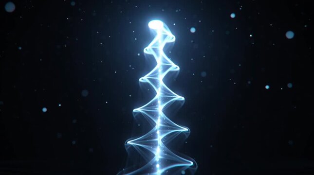 Futuristic visualization of light pulses traveling up a spine silhouette, forming a helix resonance alignment pattern that symbolizes energy flow, activation and advanced biofield science.
