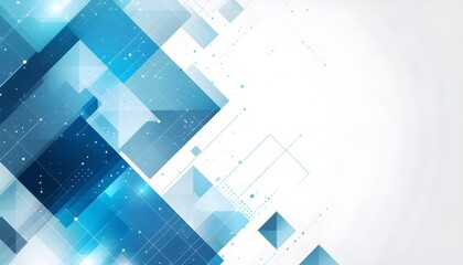 Modern abstract background with blue geometric square patterns and glowing data particles in a vector illustration for technology and corporate design