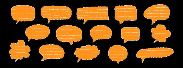 A speech bubble drawn with chalk on old paper with torn edges. Empty form for communication, talk and text. Paper cut chat dialog for collage. Notification form with halftone texture. Vector.
