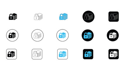 Security icons representing locked stacks of money or documents