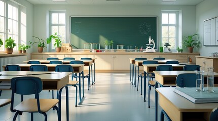 Clean and Modern Science Classroom with Natural Daylight