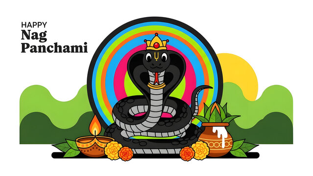Auspicious Kala Nag Panchami celebration flat vector illustration background with sacred serpent symbolism and devotional cultural atmosphere