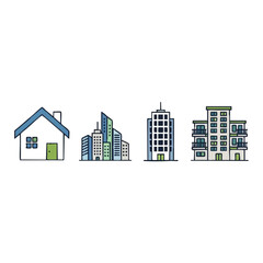 Obraz premium Set of Vector Icons Representing Different Types of Buildings