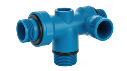Blue plastic pipe connector blue pipe plastic connector isolated on a transparent background