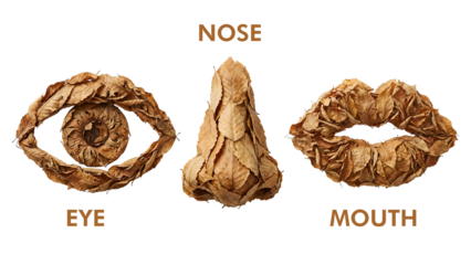 Organic Face Parts Crafted from Dried Leaves Eye, Nose, and Mouth Compositions