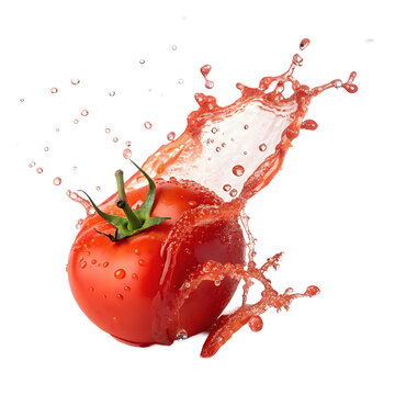 tomato and water splash ,isolated on transparent background png