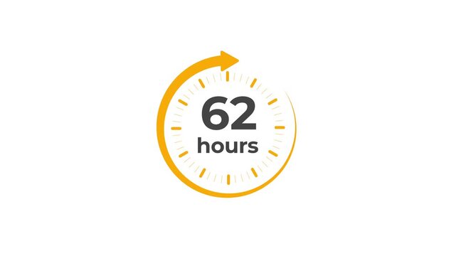 Clock 62 hours icon, isolated on transparent background with alpha channel Clock , timer time passage waiting time animation (4K) , 62 hours