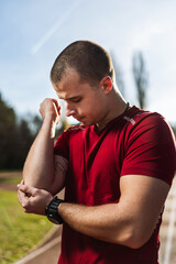 Athlete man Having Arm Injury