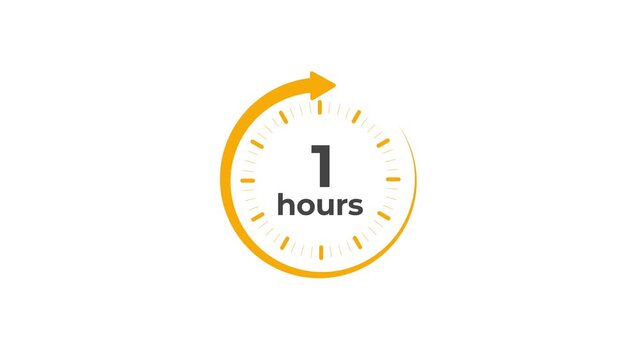Clock 1 hours icon, isolated on transparent background with alpha channel Clock , timer time passage waiting time animation (4K) , 1 hours