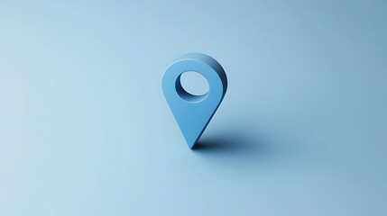 Isolated blue map pointer. Represents a place, a destination or a location. Set against a clean blue backdrop, the pointer has a shadow adding depth. Navigation concept.