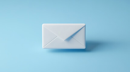A minimalist still life showcasing a sleek, white envelope against a serene, solid blue background. The envelope's shadow adds depth to the composition, highlighting simple design.