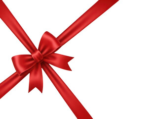 Red satin gift ribbon bow cross on transparent background
