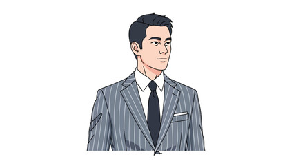 Pixel art portrait of a man in a grey pinstripe suit