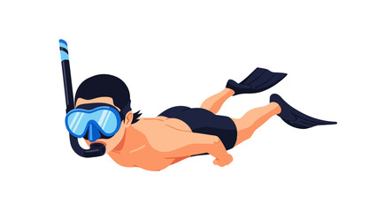 Pixel art illustration of a snorkeler swimming horizontally with blue mask and black fins