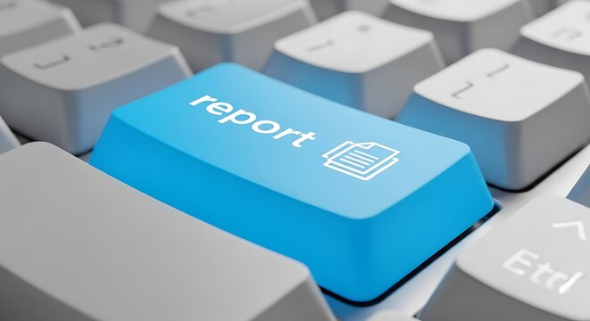 Blue report button on a computer keyboard