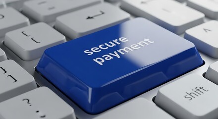 Blue secure payment key on a computer keyboard