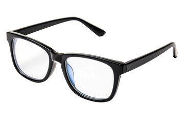 Black eyeglasses with reflective lenses isolated on transparent background
