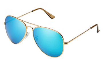 Aviator sunglasses with blue mirrored lenses isolated on transparent background