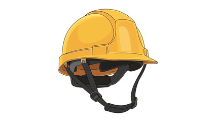 A yellow hard hat with a black suspension harness viewed from the side