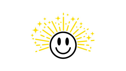 Black and yellow smiling sun icon with radiating starburst rays