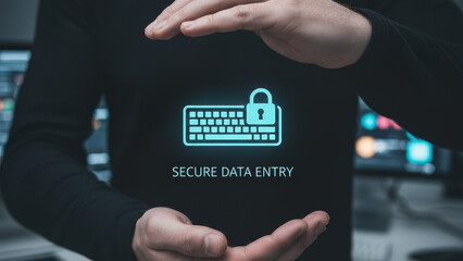Secure data entry cyber security data protection privacy encryption keyboard padlock digital technology online computer internet secure network