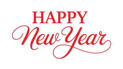Happy New Year red calligraphy typography design with elegant flowing hand lettering isolated on white background for holiday celebration © Zavivec