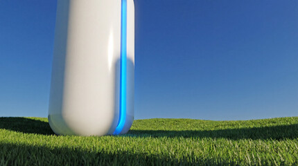 Modern Small Modular Reactor SMR Energy Park Powering Data Center in Green Landscape Concept
