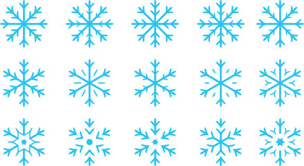 Fototapeta premium Blue snowflakes set. Vector illustration of snowflakes icon set on transparent background. Craft sparkle and crystal elements for Christmas