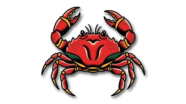 Vibrant red crab with yellow accents on white background