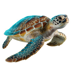 Sea turtle swimming with intricate shell patterns on black background Keywords: sea turtle isolated on a transparent background